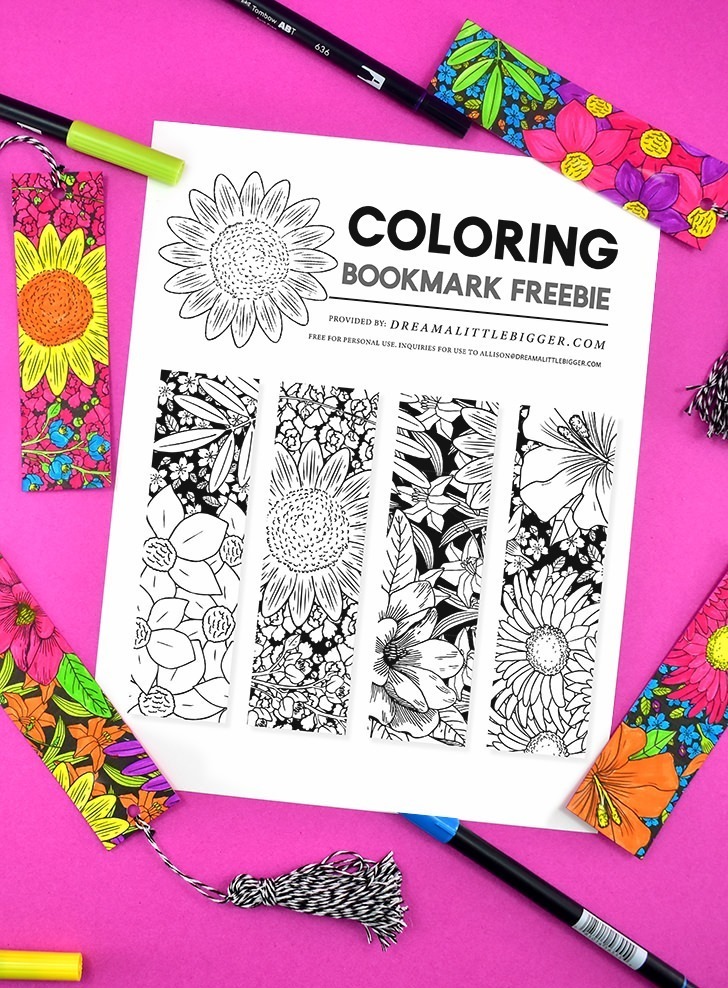 Floral Coloring Bookmarks set of 10, Printable Coloring Pages for Kids,  Teens, Adults, Instant Download PDF, Adult Coloring Pages 